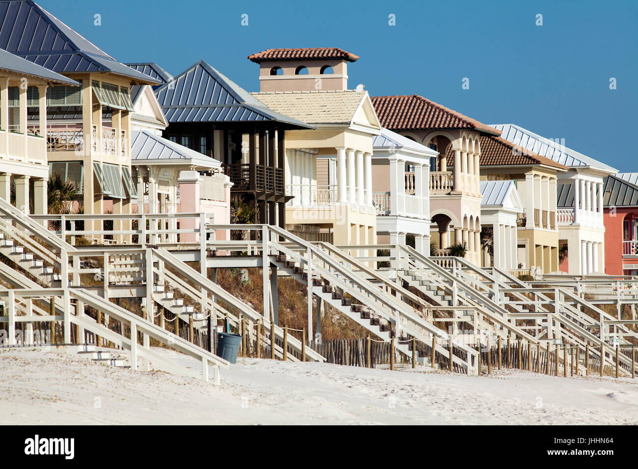 Colorful, beach homes at Carillon Beach, Florida Stock Photo Alamy