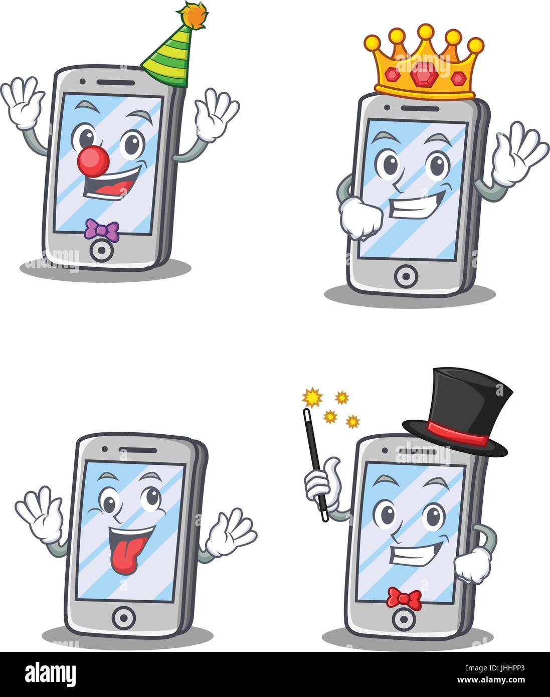 Set of iPhone character with clown king crazy magician Stock Vector