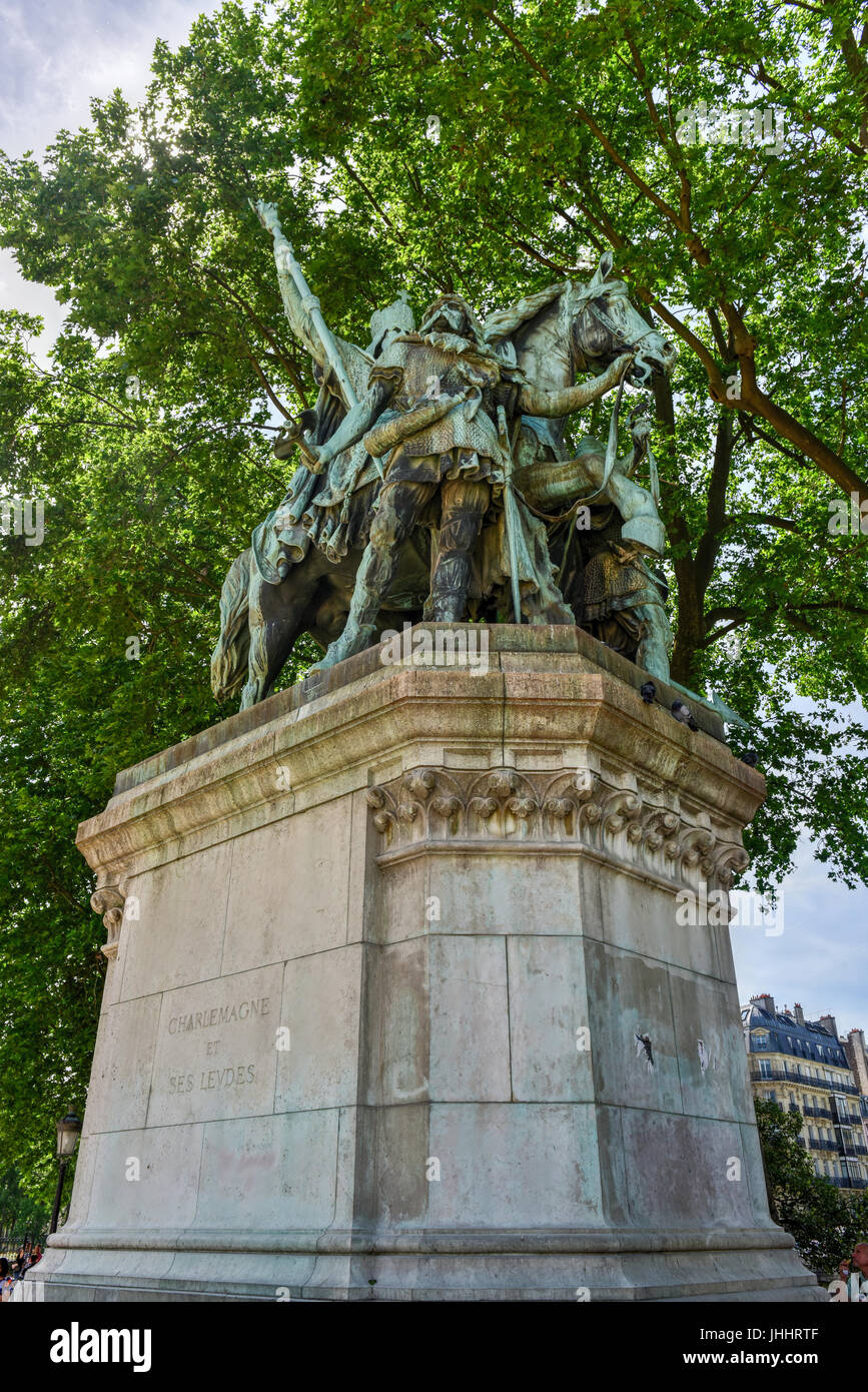 Statue of Charlemagne and his Vassal at the Ile de la Cite at Paris, France Stock Photo