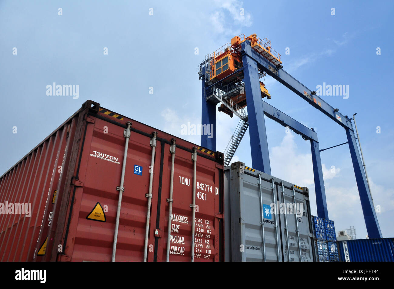 Jakarta, Indonesia - May 6, 2017: Stacks of containers at the port of ...