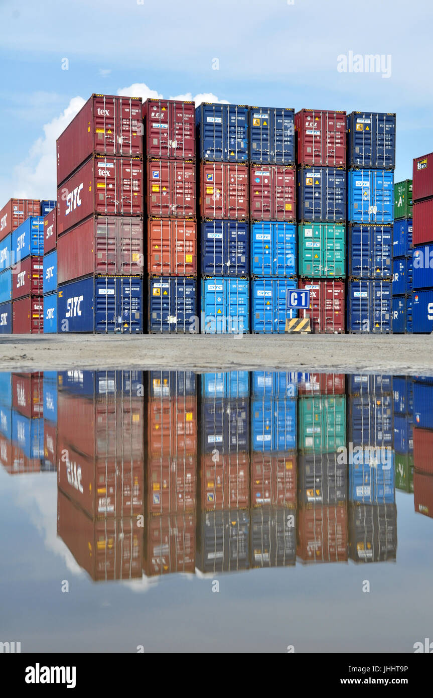 Jakarta, Indonesia - May 6, 2017: Stacks of containers at the port of ...