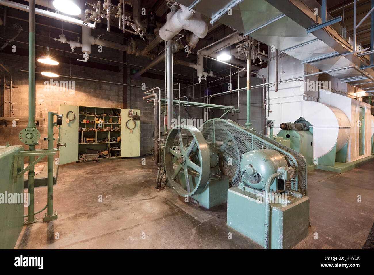 view of intake fan hallway, The B Reactor Hanford, near Richland, Washington Stock Photo