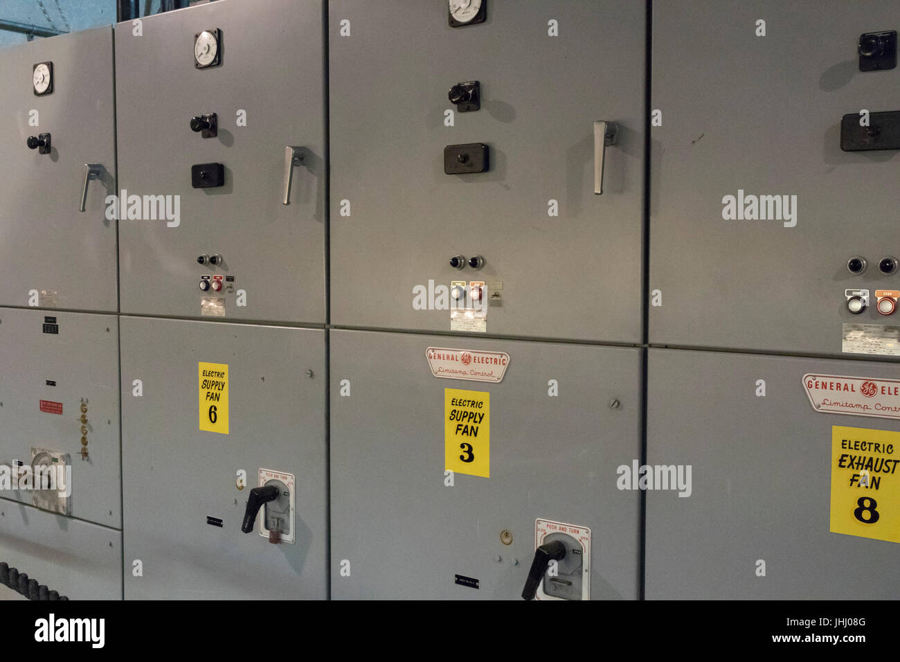 electrical panel for supply fans, The B Reactor Hanford, near Richland, Washington Stock Photo