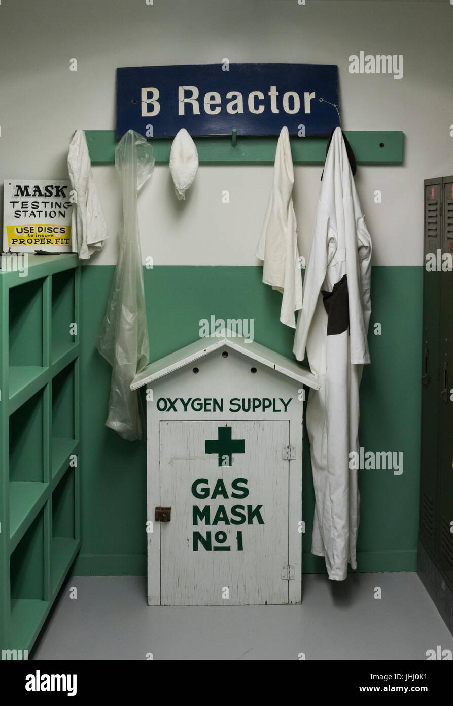 gas mask testing station, The B Reactor Hanford, near Richland, Washington Stock Photo
