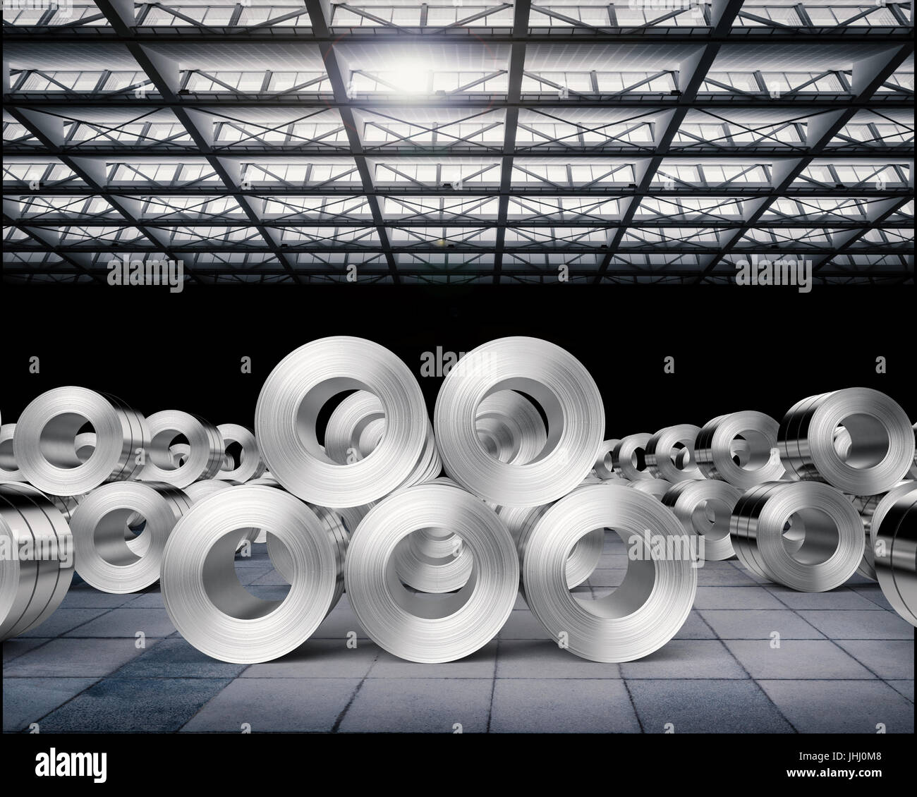 3d rendering heap of roll of steel sheets in factory Stock Photo - Alamy