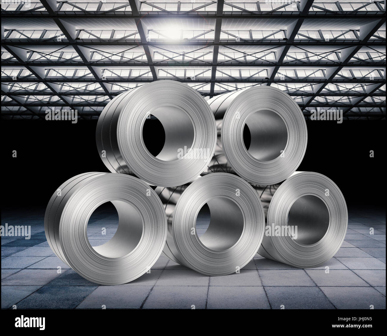 3d rendering heap of roll of steel sheets in factory Stock Photo - Alamy