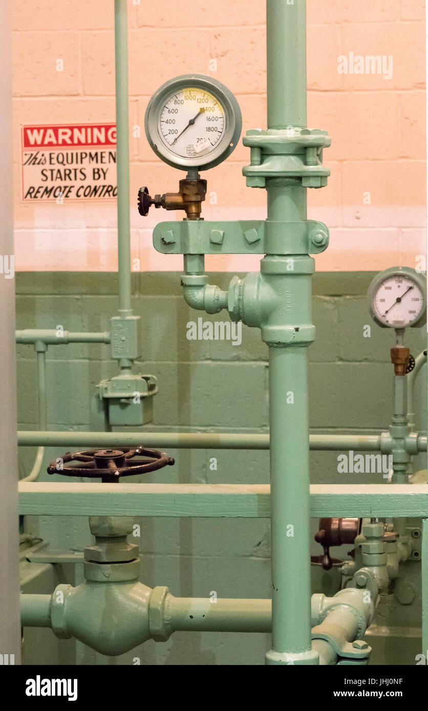 gauges in Accumulator room, The B Reactor Hanford, near Richland, Washington Stock Photo