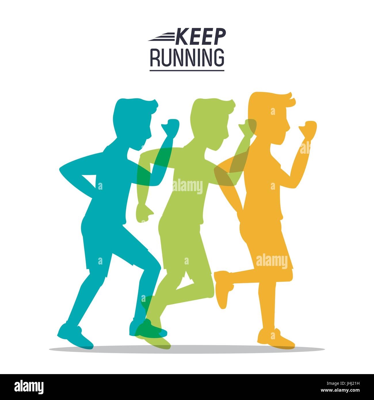 white background of poster keep running with colorful silhouettes of