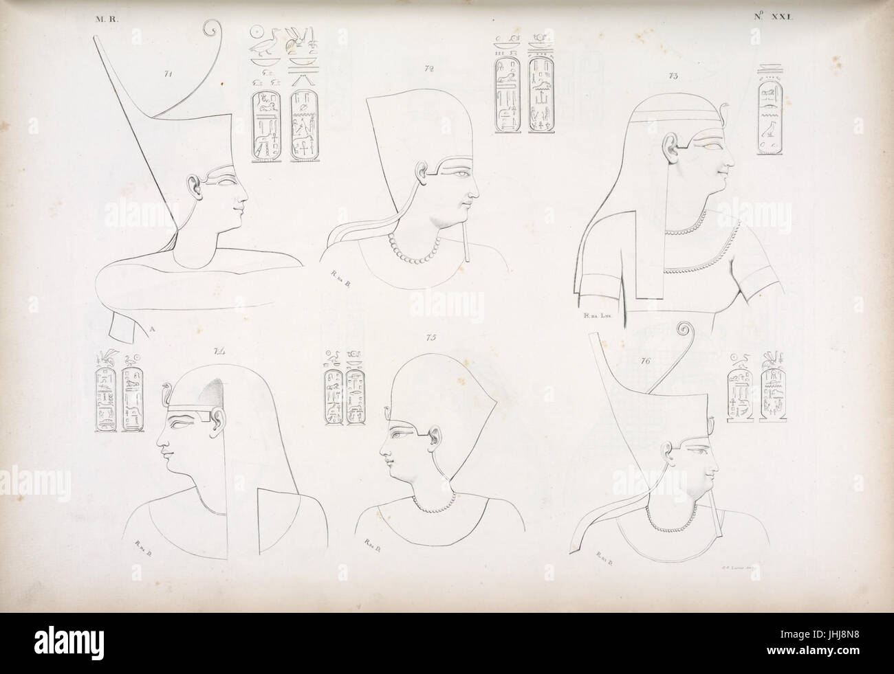 Fig. 71. Tolomeo-Evergete I (Ptolemy III Euregetes). Fig. 72. Tolomeo-Filopatore. Fig. 73. Arsinoe (Arsinoe II). Fig. 74. Tolomeo-Epifane (Ptolemy VI Philometor). Fig. 75. Tolomeo- (NYPL b14291206-425721) Stock Photo