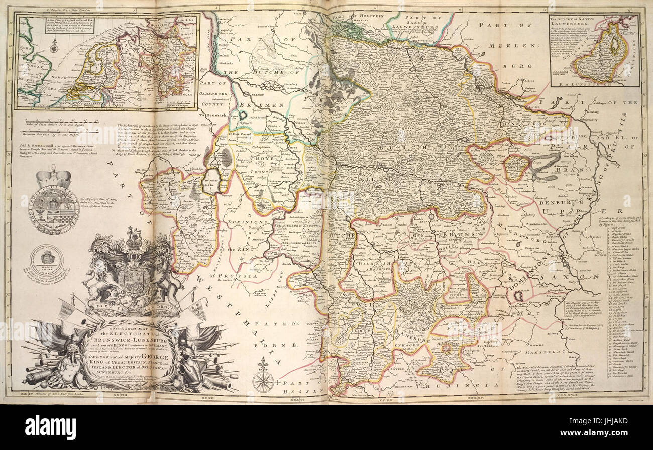 A new & exact map of the electorat of Brunswick-Lunenburg and ye rest of ye Kings Dominions in Germany (NYPL b15369994-1630446) Stock Photo