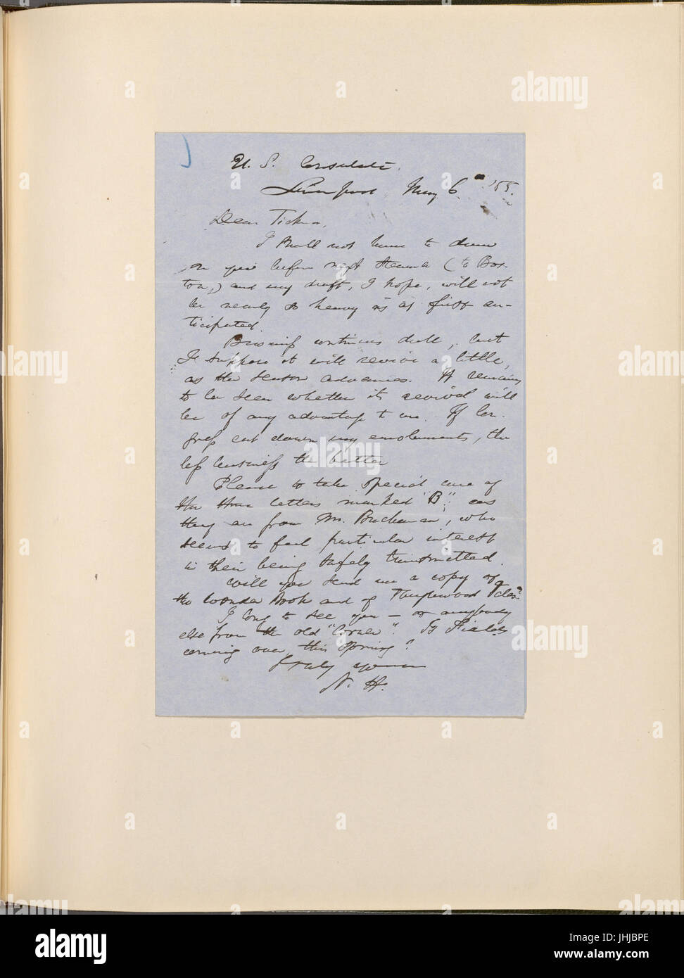 Ticknor, (William D.), ALS to. Jan. 6, 1855 (NYPL b15823745-5070998) Stock Photo