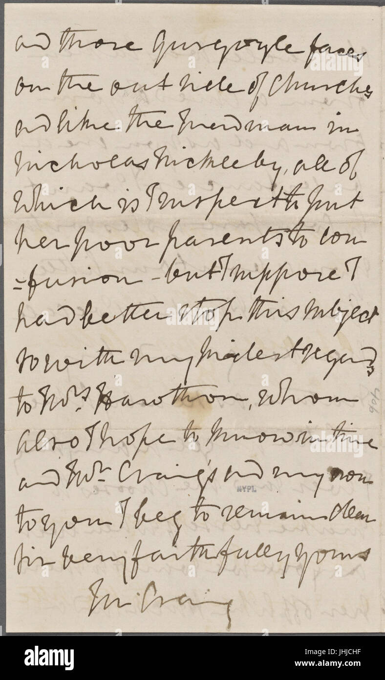 De Quincey, Florence, ALS to NH. Nov. 13, 1854. Enclosing ALS from Margaret Craig to NH (NYPL b15823745-5044665) Stock Photo