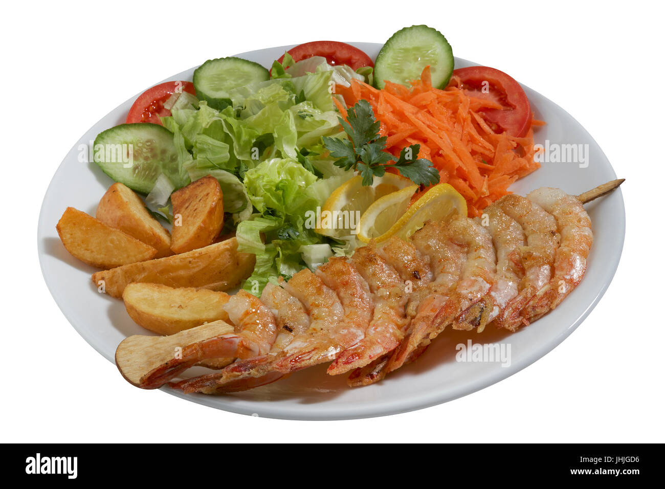 Fish kebab , skewered fish with vegetables Stock Photo