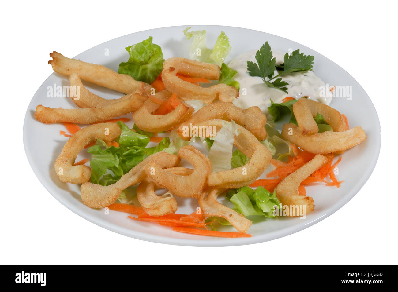 Plate of Delicious Fried calamari Stock Photo