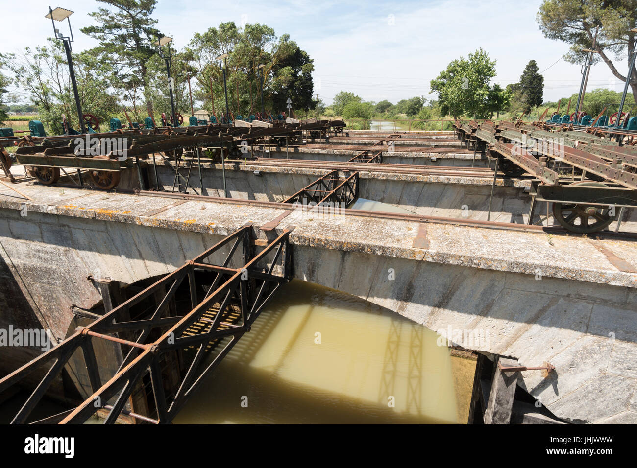 The Ouvrages du Libron, flood defences at the intersection of the Canal ...