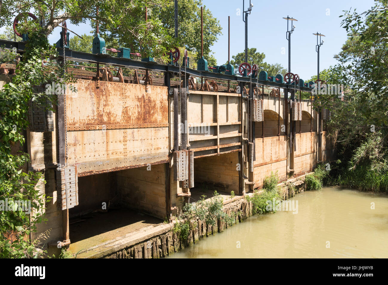 The Ouvrages du Libron, flood defences at the intersection of the Canal ...