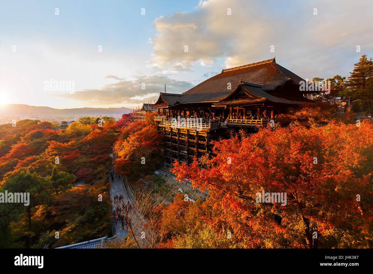 Evening with Colorful Autumn at Kiyomizu-dera Temple in