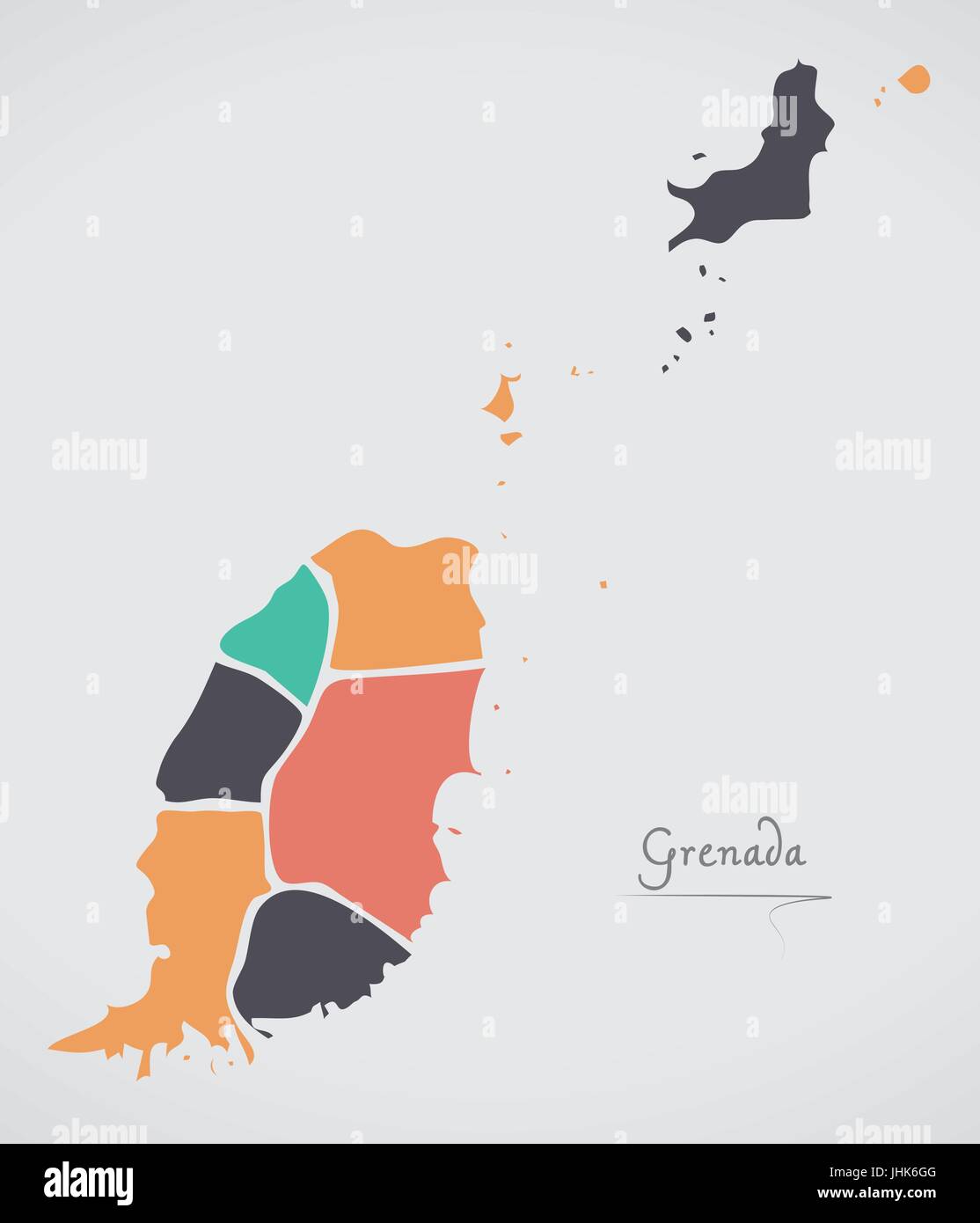 Grenada Map with states and modern round shapes Stock Vector Image