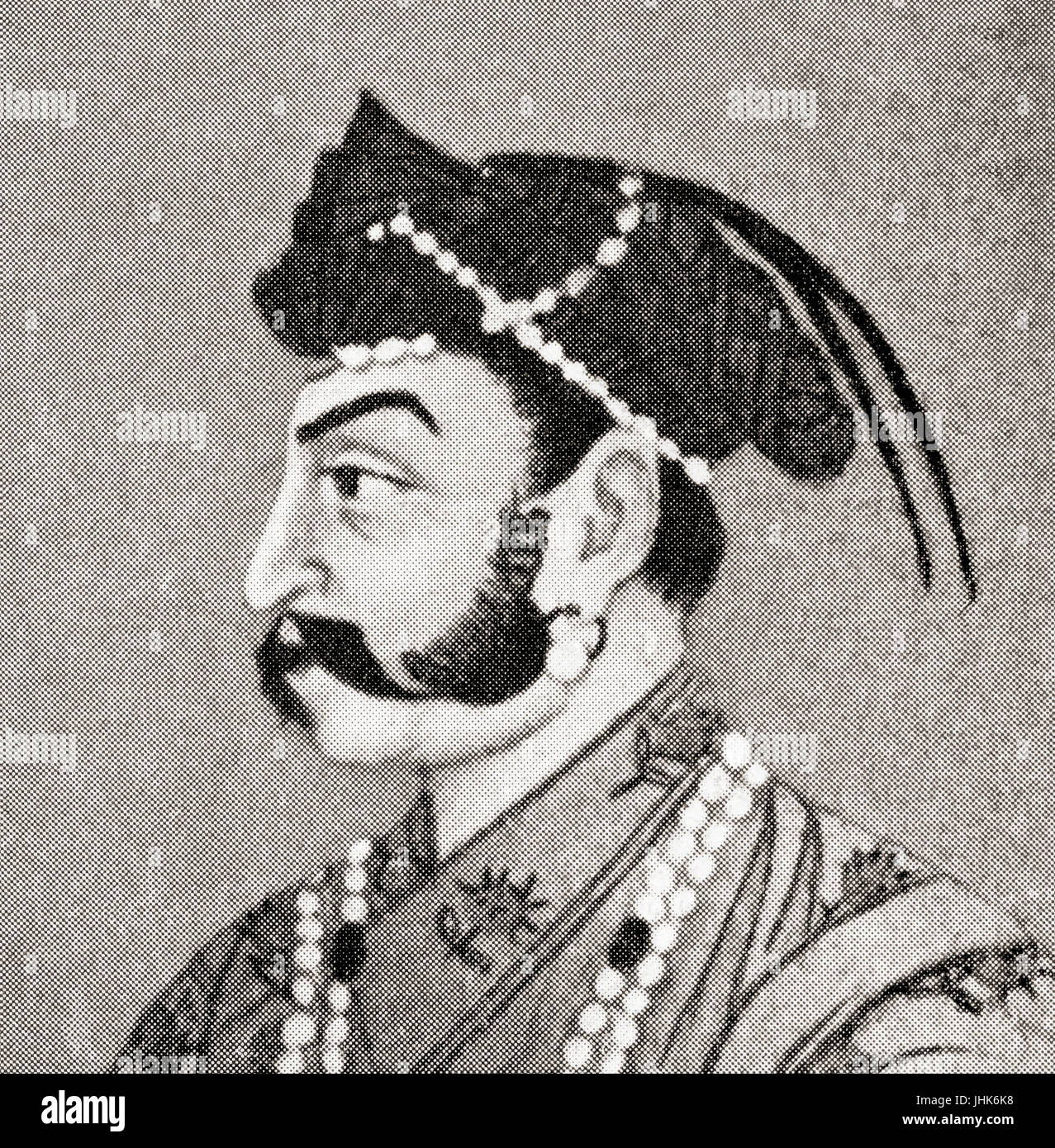 Mirza Nur-ud-din Beig Mohammad Khan Salim, aka Jahangir, 1569 –  1627.  Fourth Mughal Emperor, 1605 to 1627.  From Hutchinson's History of the Nations, published 1915. Stock Photo