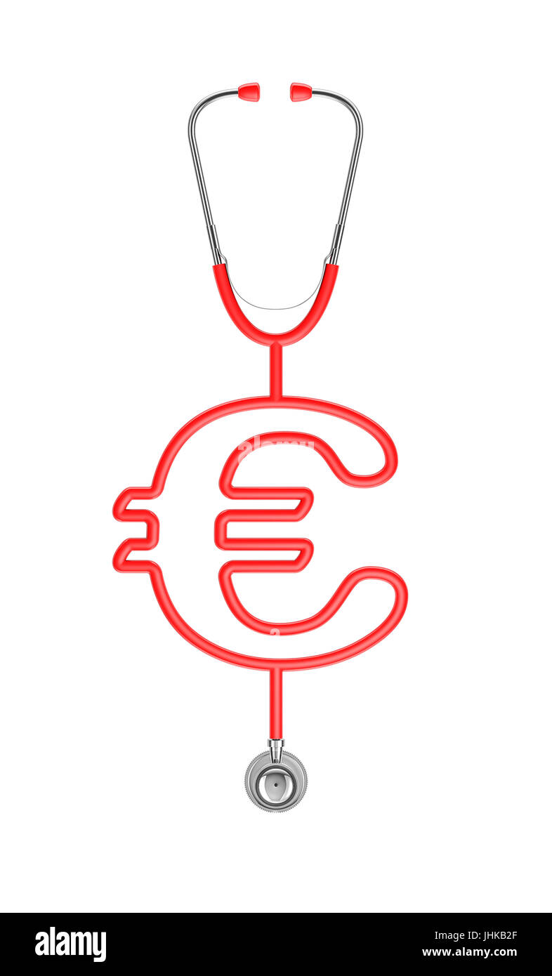 Stethoscope euro symbol / 3D illustration of stethoscope tubing forming euro sign Stock Photo