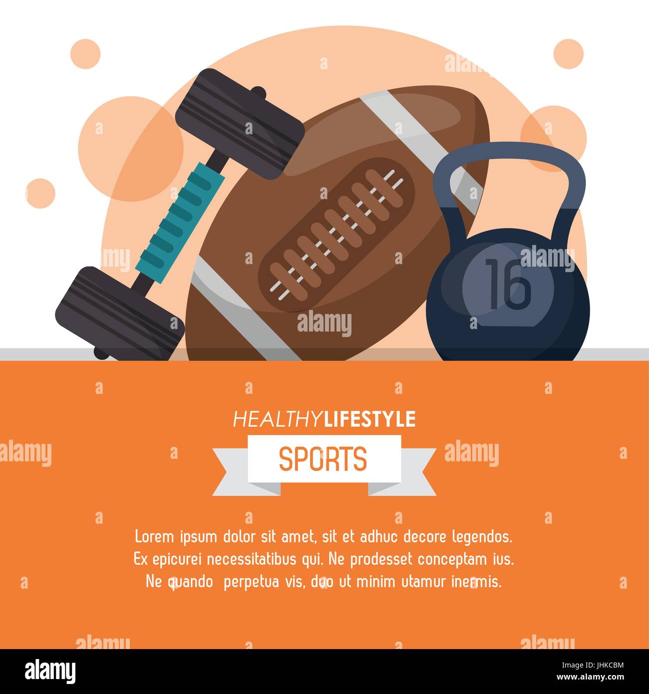colorful poster of healthy lifestyle sports with dumbbell and