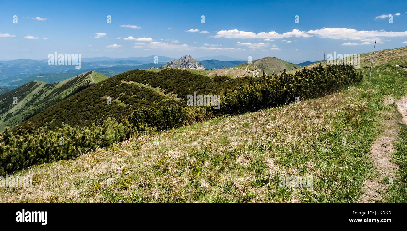 scenery of Mala Fatra mountains range with Velky Rozsutec, Stoh, Steny and Poludnovy grun hills in Slovakia with nice sky Stock Photo