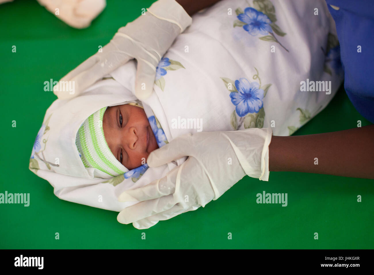A newly born baby at Kasangati Health Centre in Uganda. Stock Photo