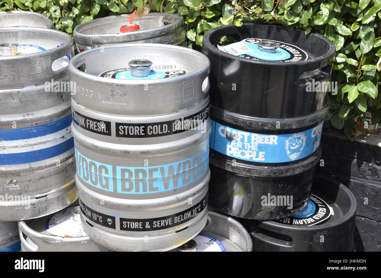 Brew Dog beer barrels outside a pub in Twickenham, London Stock Photo