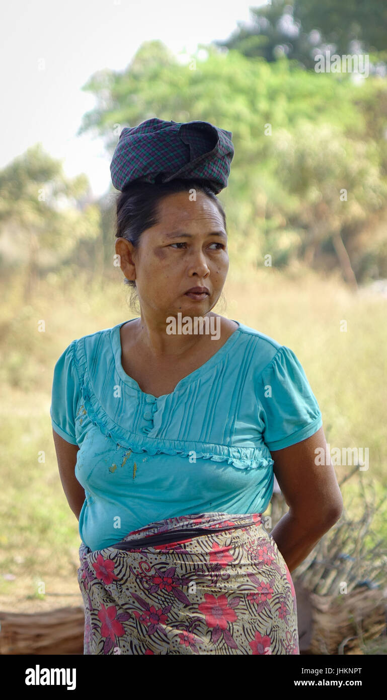 Bagan, Myanmar Feb 3, 2017. Portrait of Burmese woman in Bagan