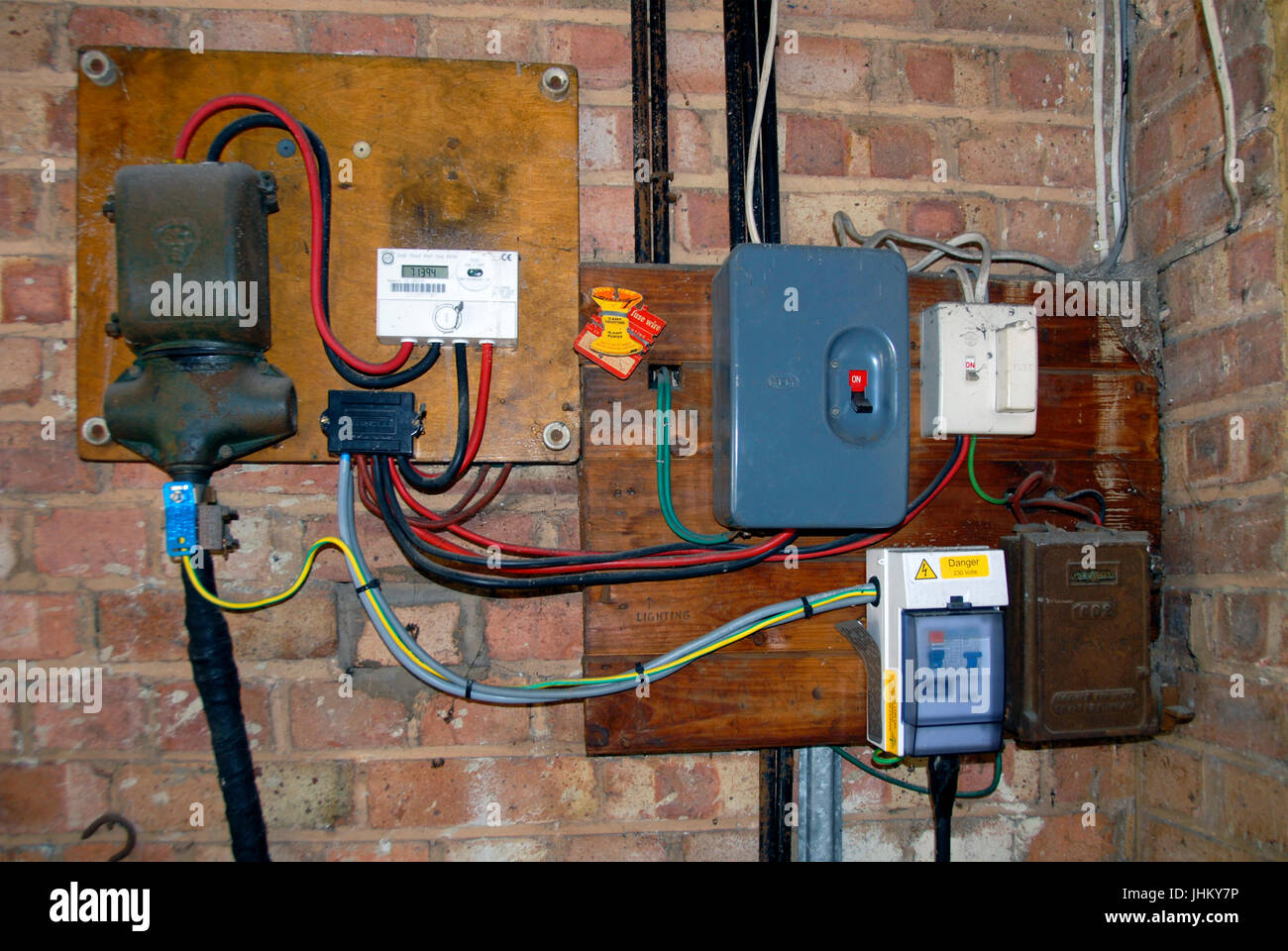 Domestic electricity supply distribution board Stock Photo