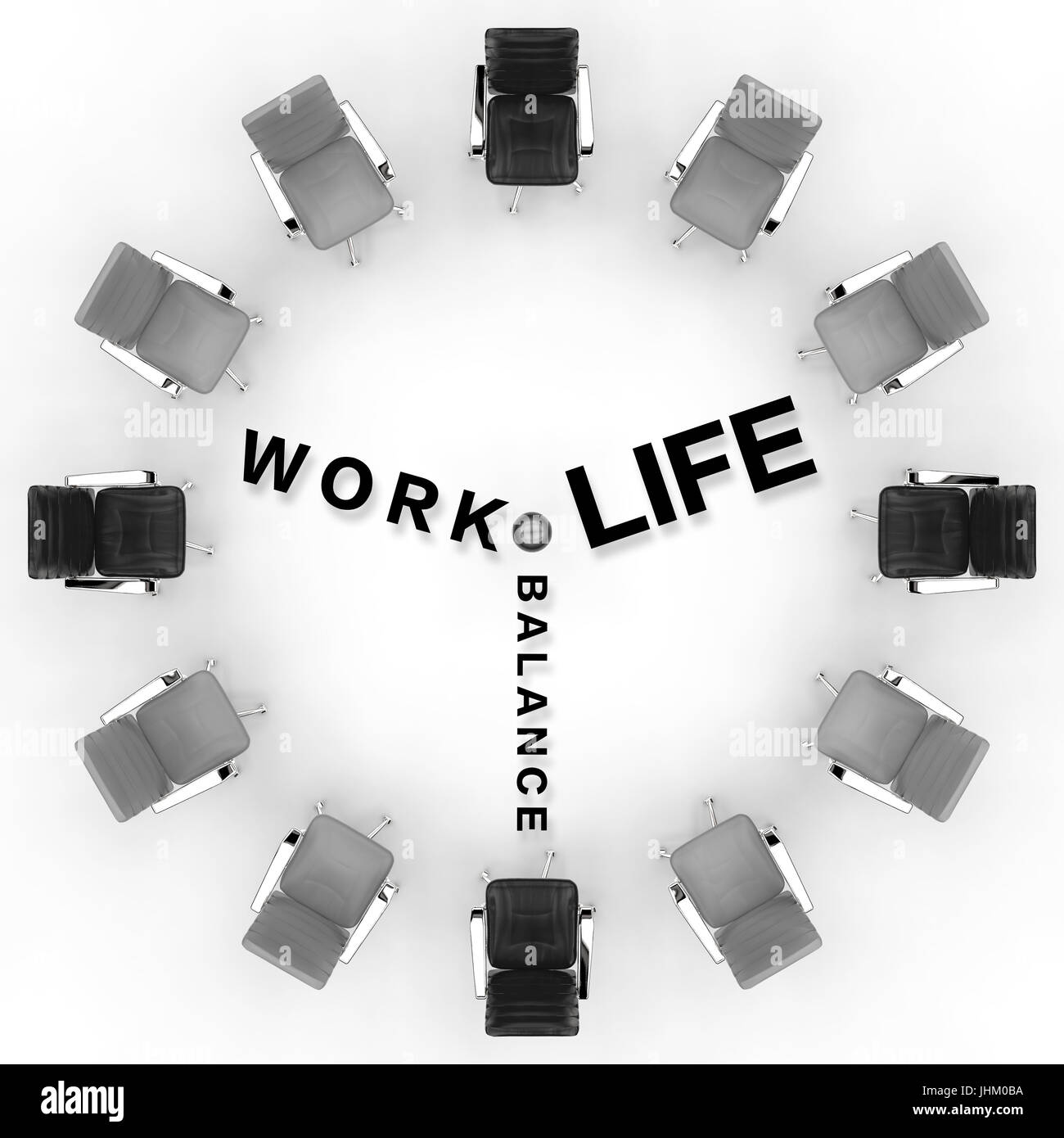 work life balance concept with 3d rendering office chair arrange in