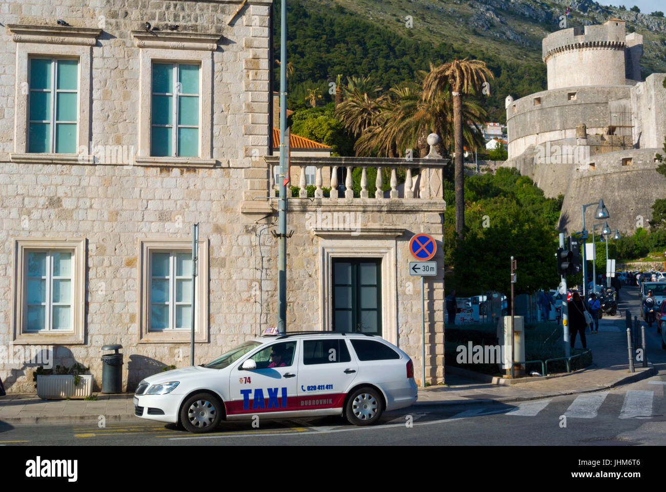 Taxi, with Minceta tower in background, Brsalje street, Dubrovnik