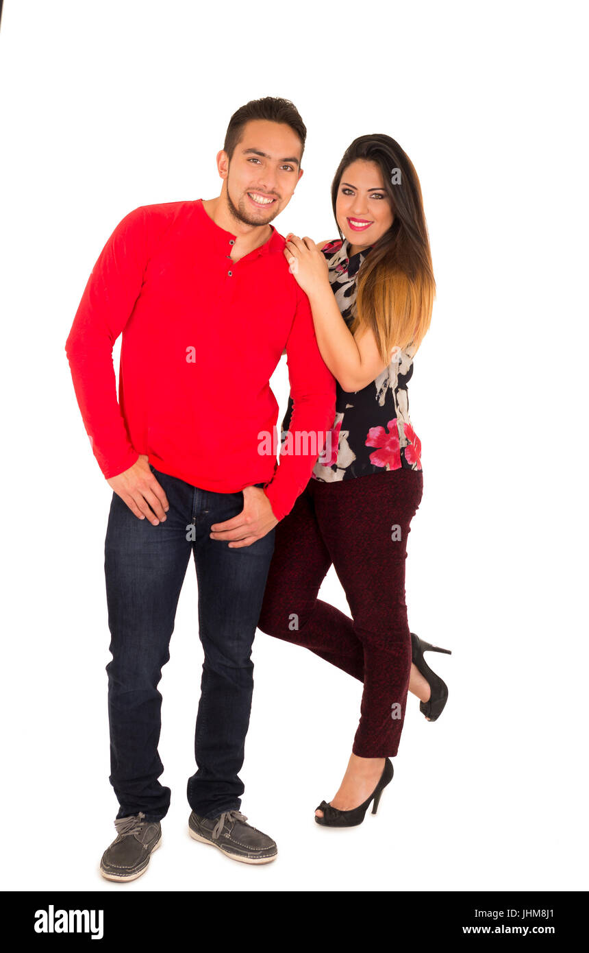 Full portrait of happy couple isolated on white background Stock Photo ...