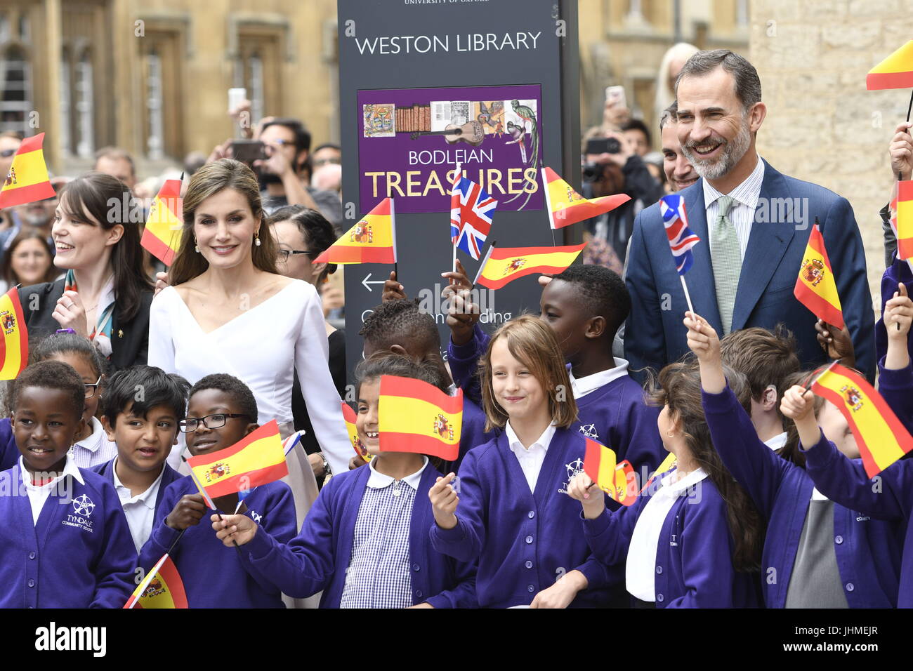 Oxford, UK, UK. 14th July, 2017. King Felipe VI and Queen Letizia of Spain visit Weston Library during their 3 days in UK for State Visit in Oxford. Credit: Jack Abuin/ZUMA Wire/Alamy Live News Stock Photo
