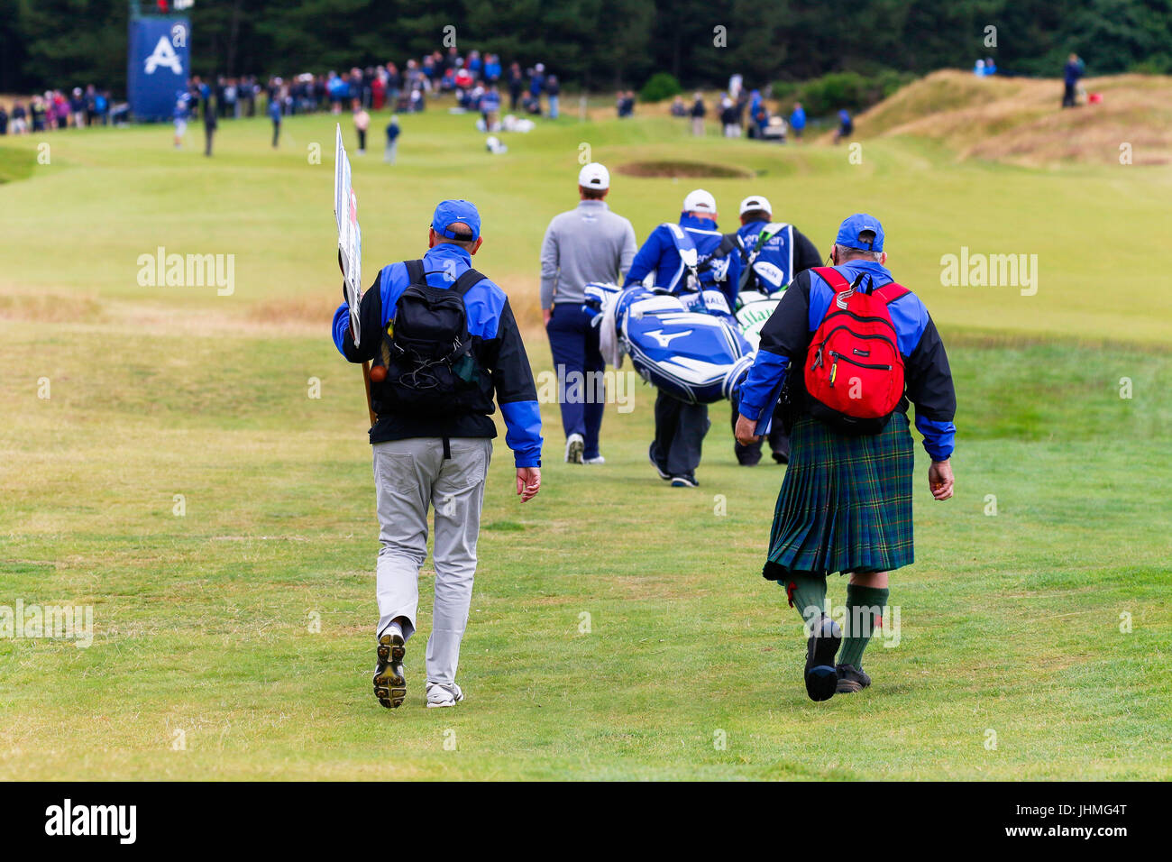 Irvine, Scotland, UK. 14th July, 2017. The organisers of The Scottish Open Golf championship declared the second day to be 'Tartan Day' and asked members of the public, officials and players to wear something tartan if possible. Some agreed to the request. Credit: Findlay/Alamy Live News Stock Photo
