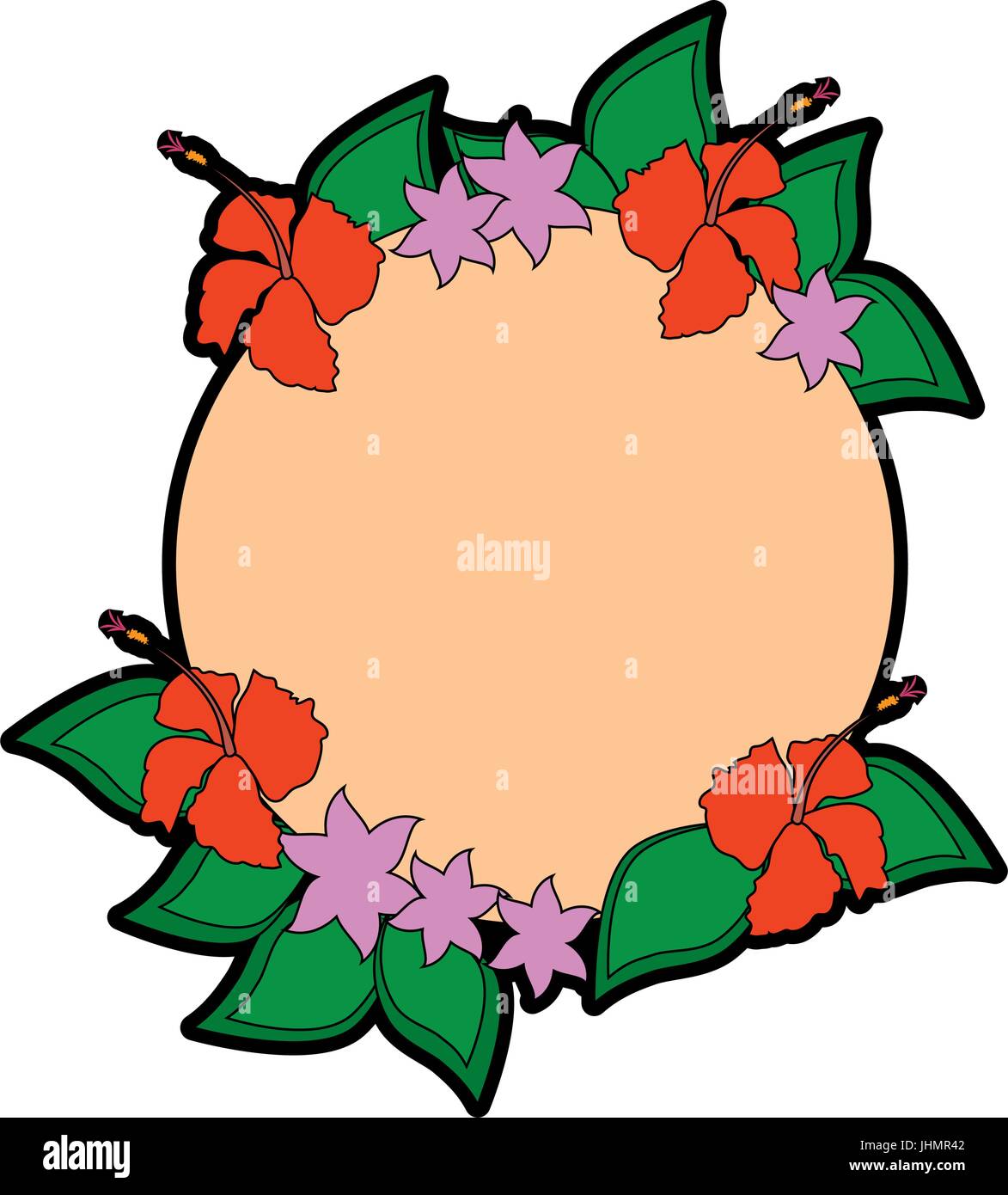 frame with tropical flowers icon over white background vector ...