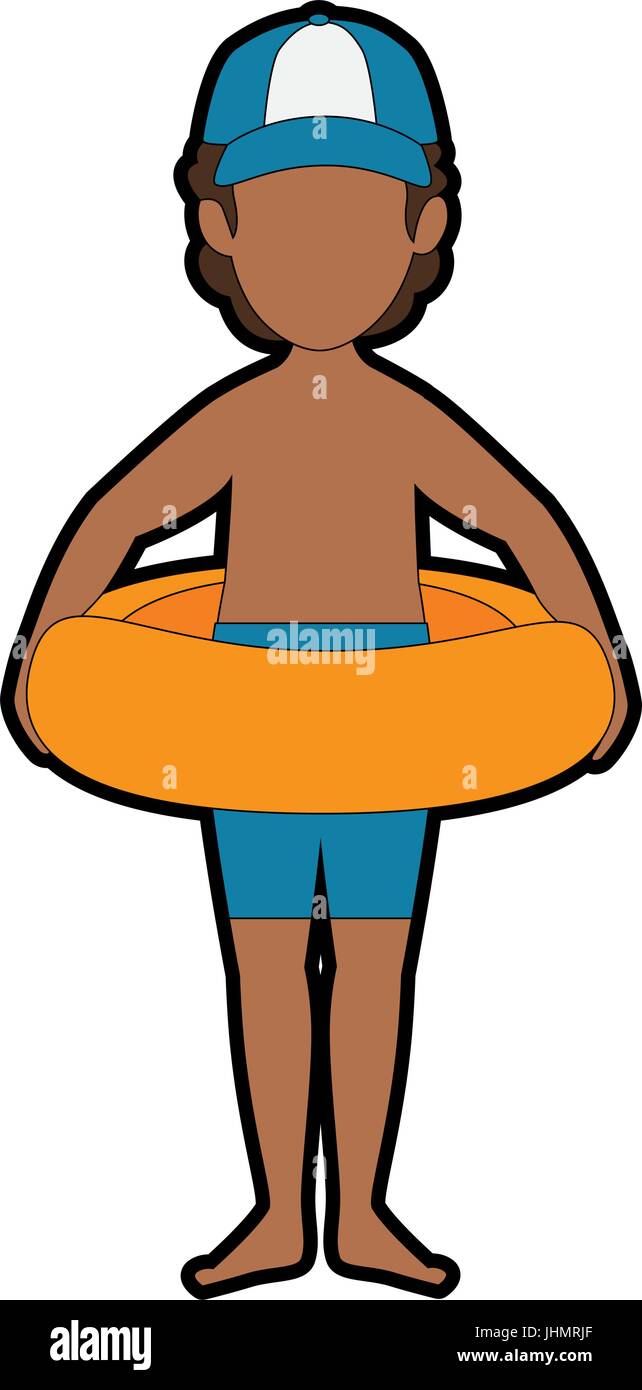 man wearing a swimsuit and holding a float icon over white background ...