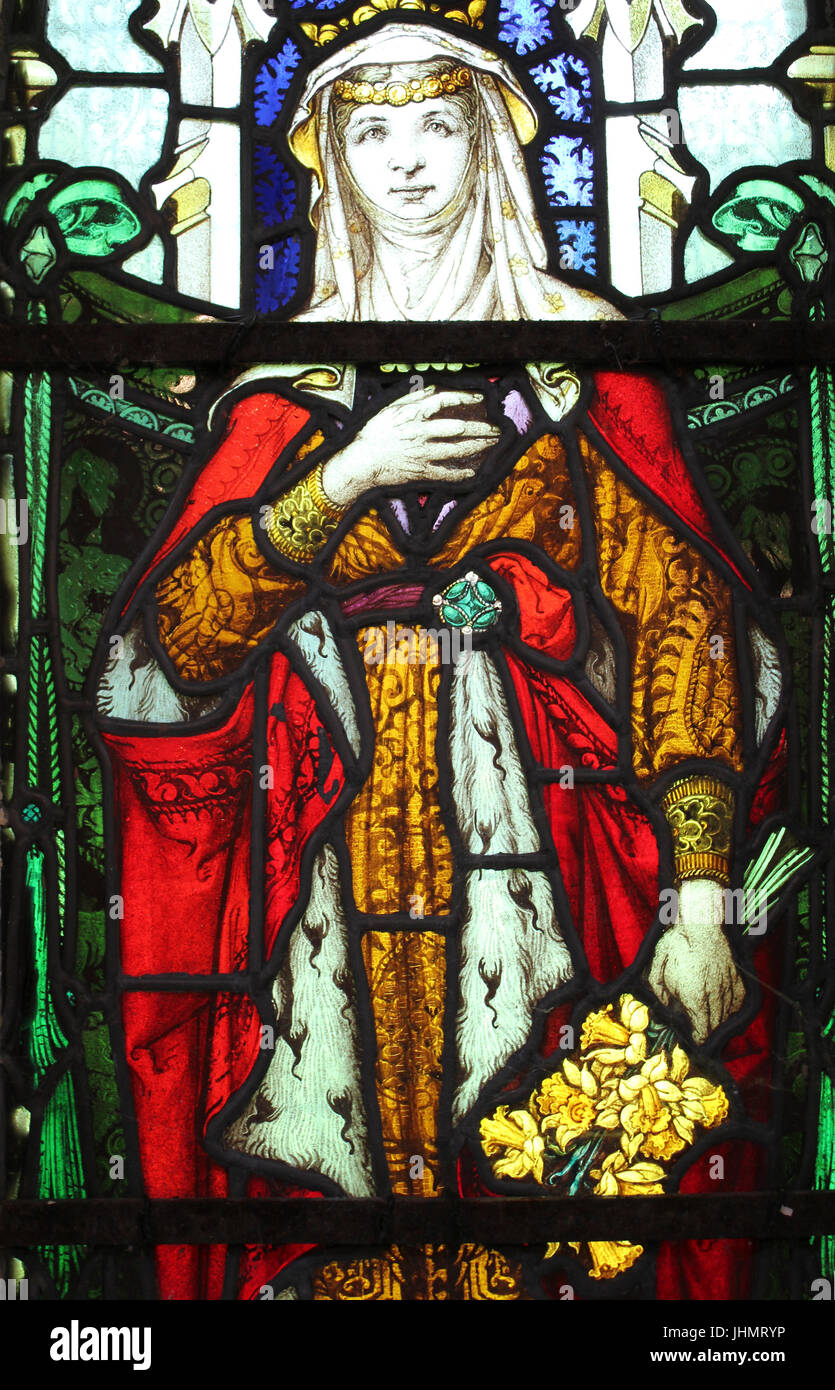 Stained Glass Window of Joan, Lady of Wales - St Mary's Church, Trefriw, Wales Stock Photo