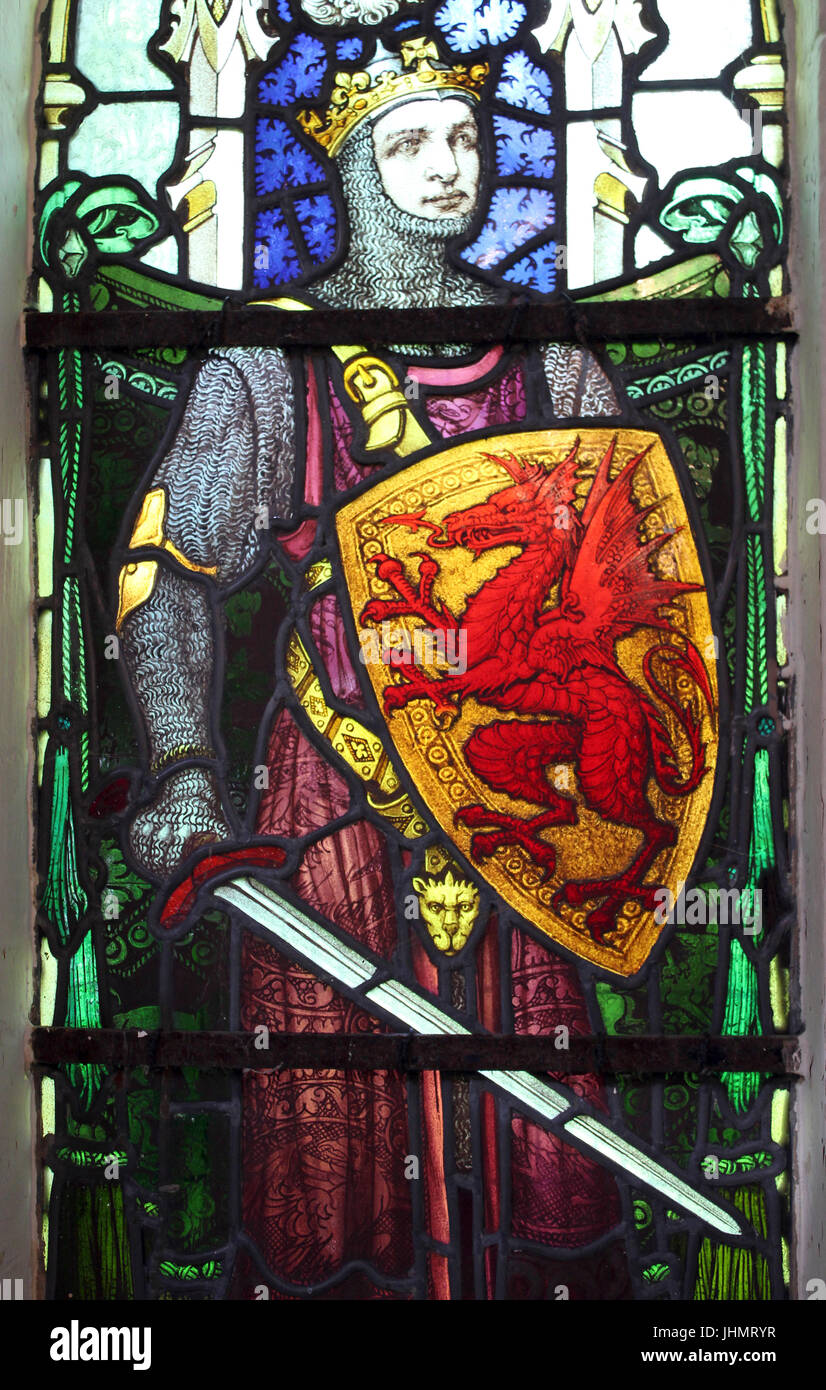 Stained Glass Window of Llywelyn The Great - St Mary's Church Trefriw, Wales Stock Photo