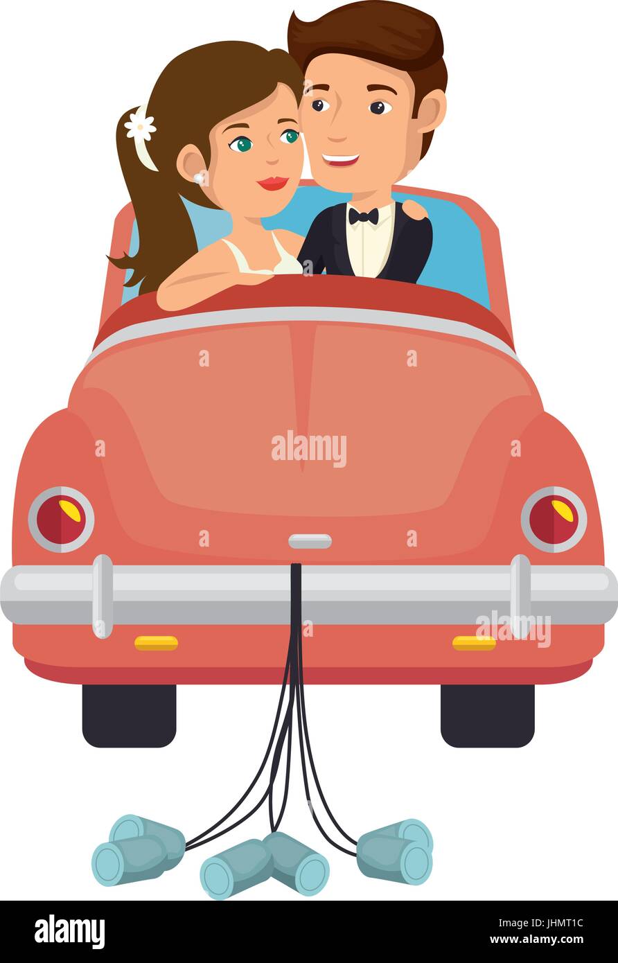 car with just married couple icon over white background colorful design ...