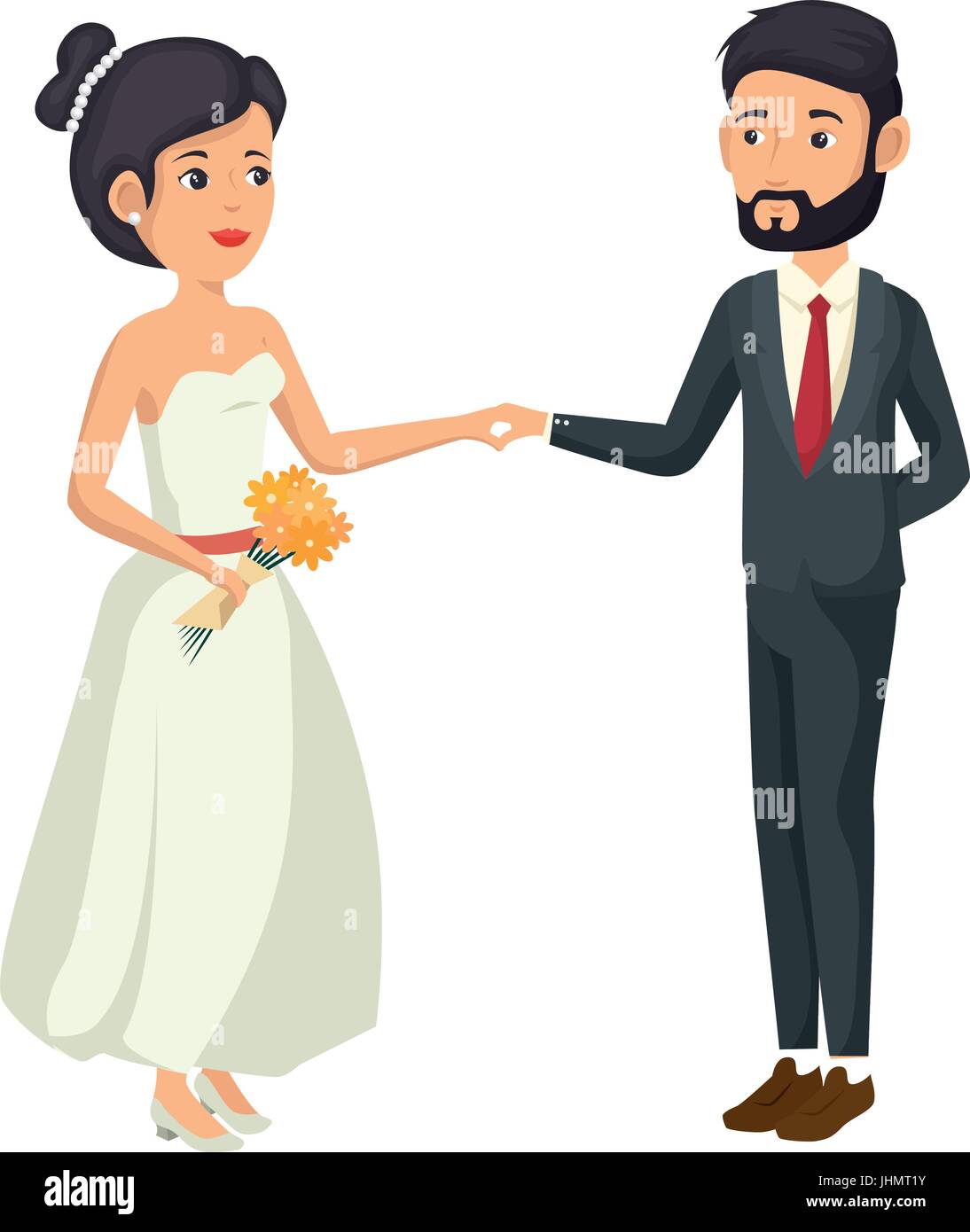 cartoon happy wedding couple icon over white background vector ...