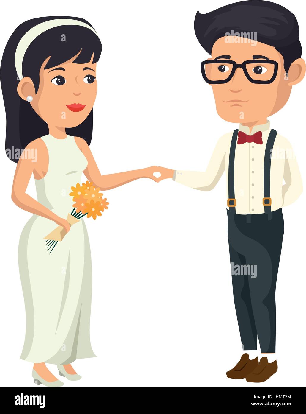 cartoon happy wedding couple icon over white background vector ...