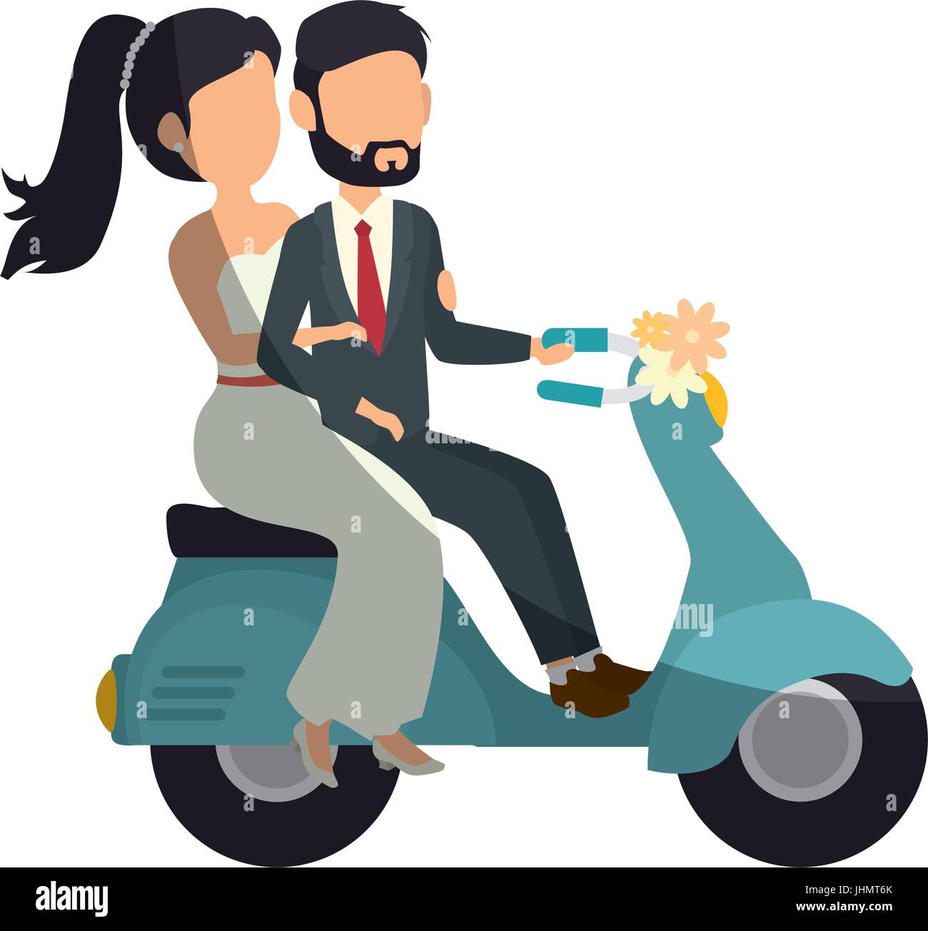 Motorcycle With Just Married Couple Icon Over White Background Stock Vector Image Art Alamy