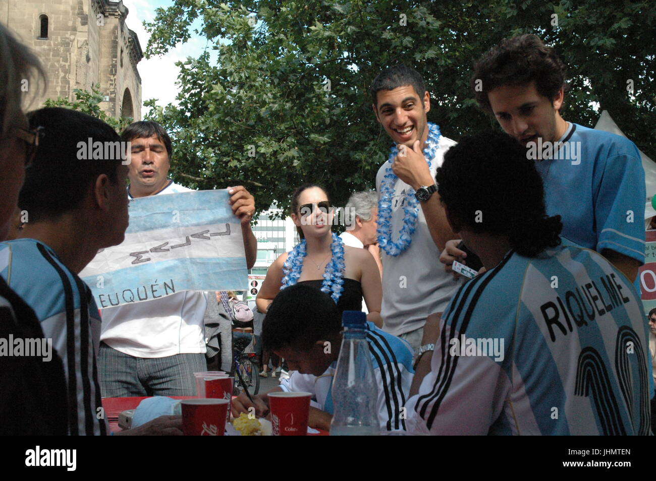 Argentinian football fans at the 2006 Football World Cup at Breitscheidplatz in Berlin on June 29, 2006 Germany Stock Photo