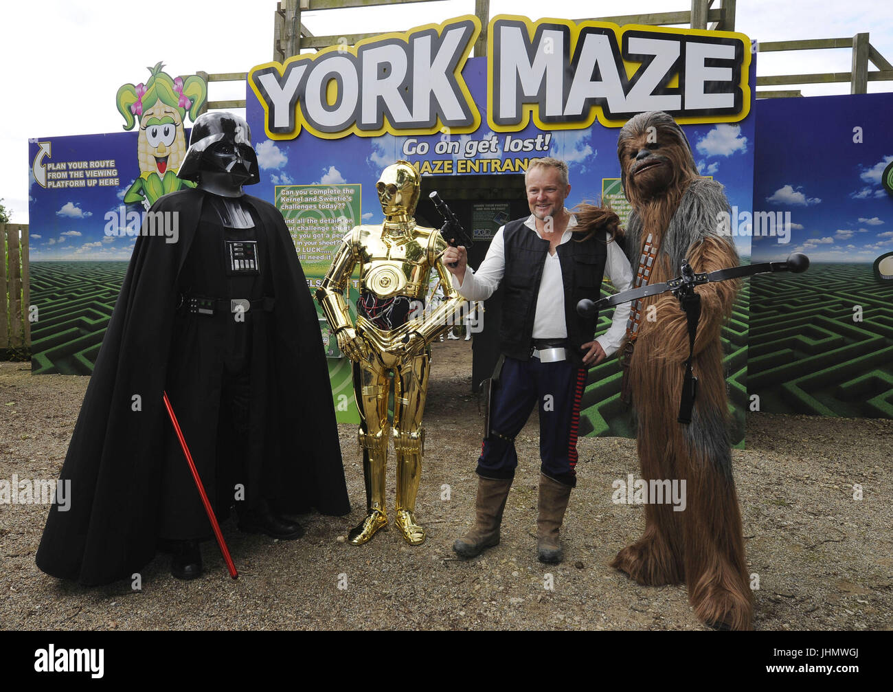 Members of the Sentinel Squad, a group of Star Wars fans with Tom Pearcy (second right) the creator of the York Maze which is marking the 40th anniversary of film franchise. Stock Photo