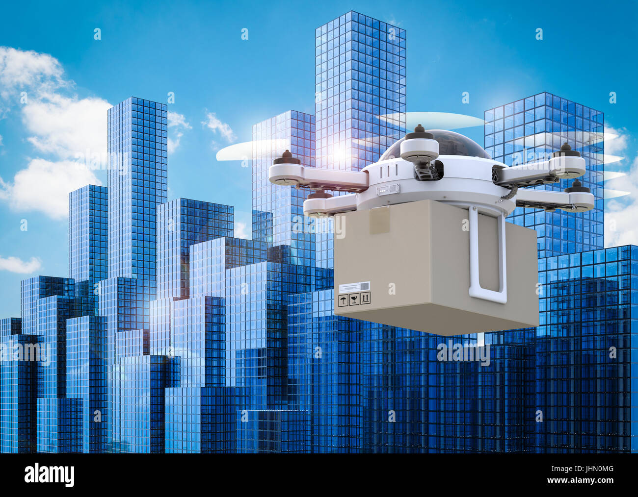 3d rendering delivery drone flying in urban city Stock Photo - Alamy