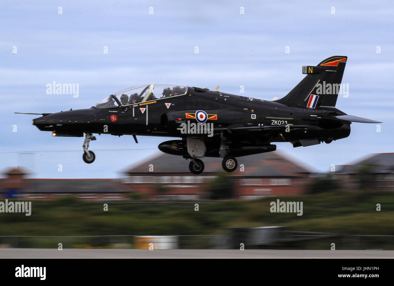 A Hawk T2 aircraft landing at RAF Valley in Anglesey, North Wales Stock ...