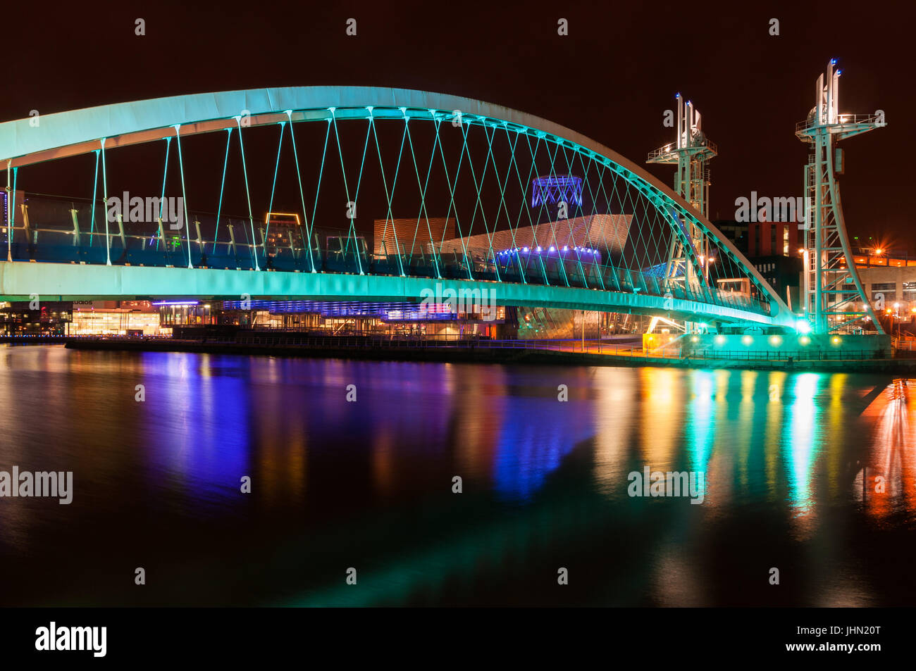 Bridge Over Salford Quays And MediaCityUK Buildings At Night bridge-over-salford-quays-and-mediacityuk-buildings-at-night