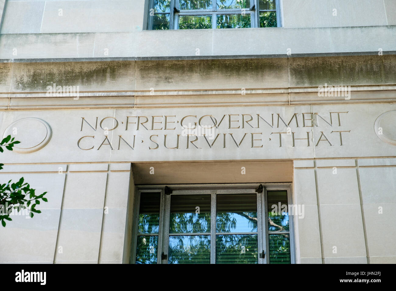 No Free Government Can Survive That quote on the Department of Justice building Stock Photo