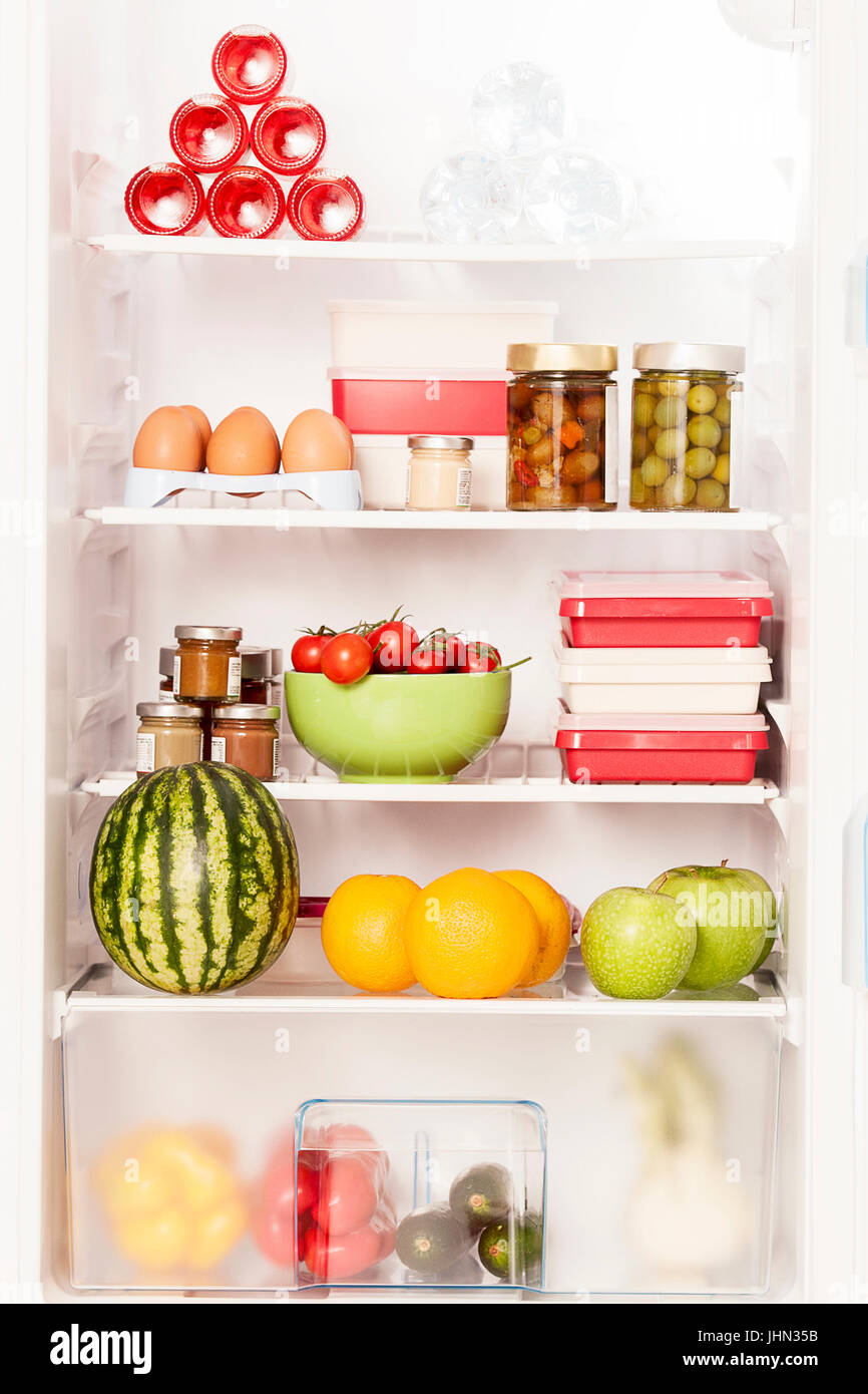A fridge full of healthy products Stock Photo